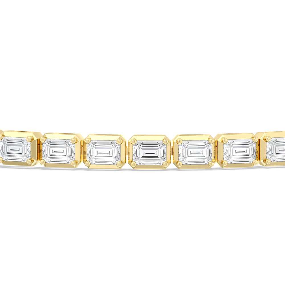 East-West Emerald Tennis Bracelet with 7 Cut Diamond in 14KT Yellow Gold view 6
