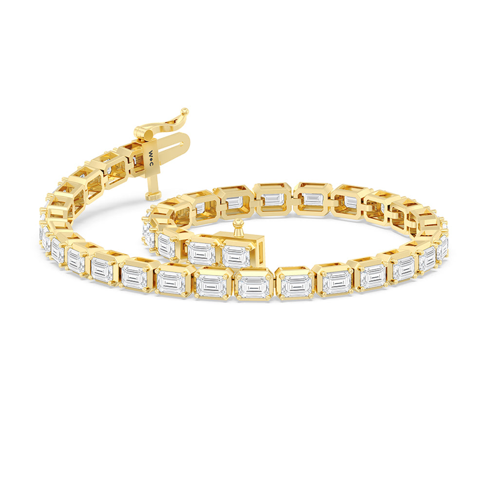 East-West Emerald Tennis Bracelet with 7 Cut Diamond in 14KT Yellow Gold view 5
