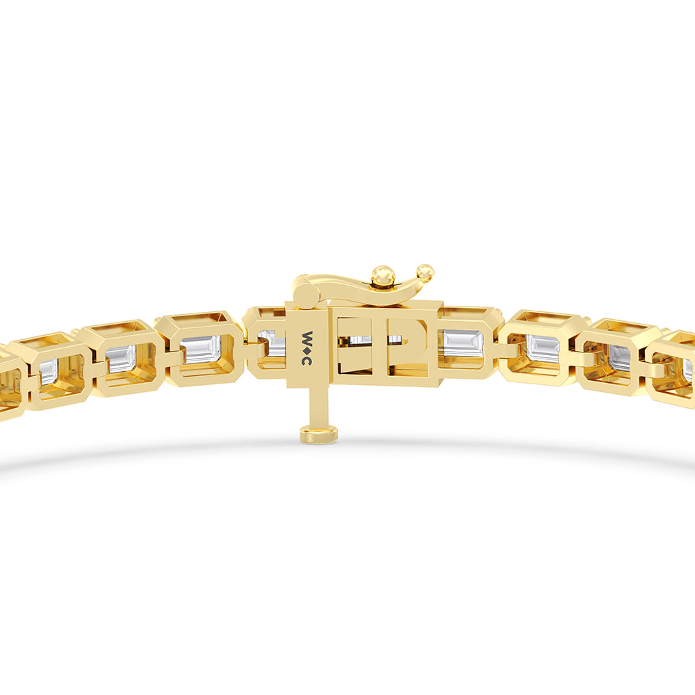 East-West Emerald Tennis Bracelet with 7 Cut Diamond in 14KT Yellow Gold view 7
