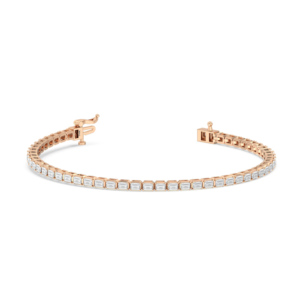East-West Emerald Tennis Bracelet with 2 1/2 Cut Diamond in 14KT Rose Gold view 2
