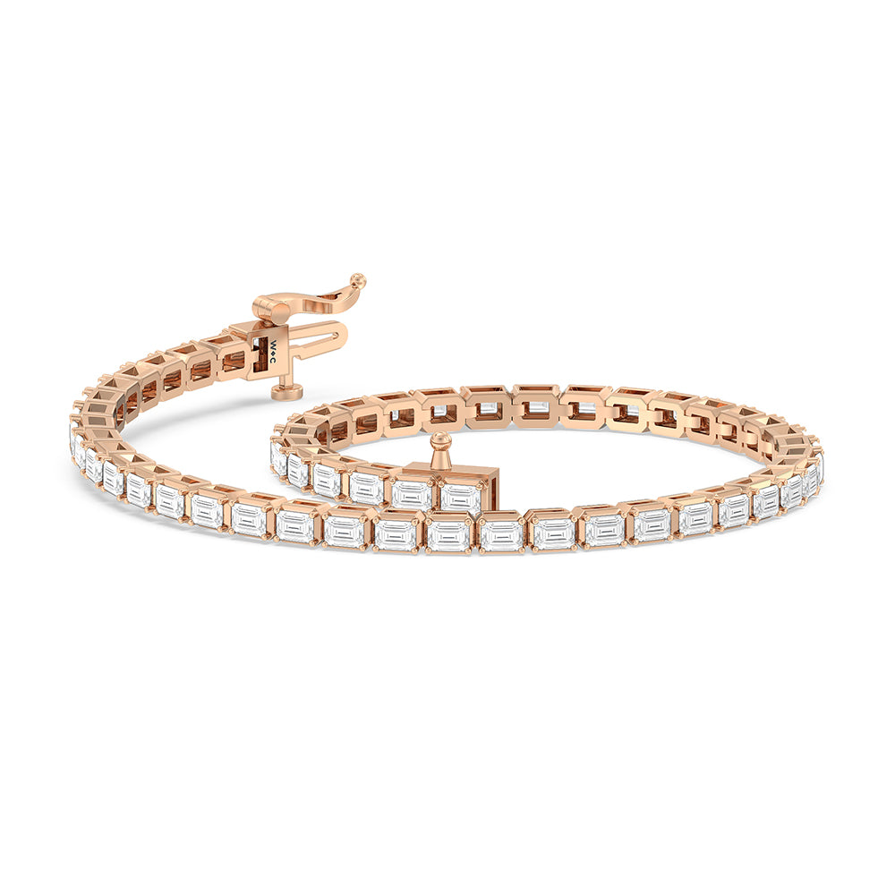 East-West Emerald Tennis Bracelet with 2 1/2 Cut Diamond in 14KT Rose Gold view 5

