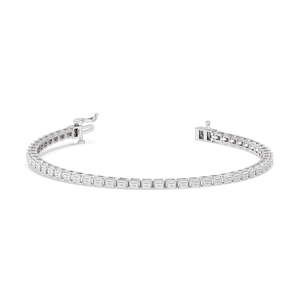 East-West Emerald Tennis Bracelet with 2 1/2 Cut Diamond in 14KT White Gold view 2
