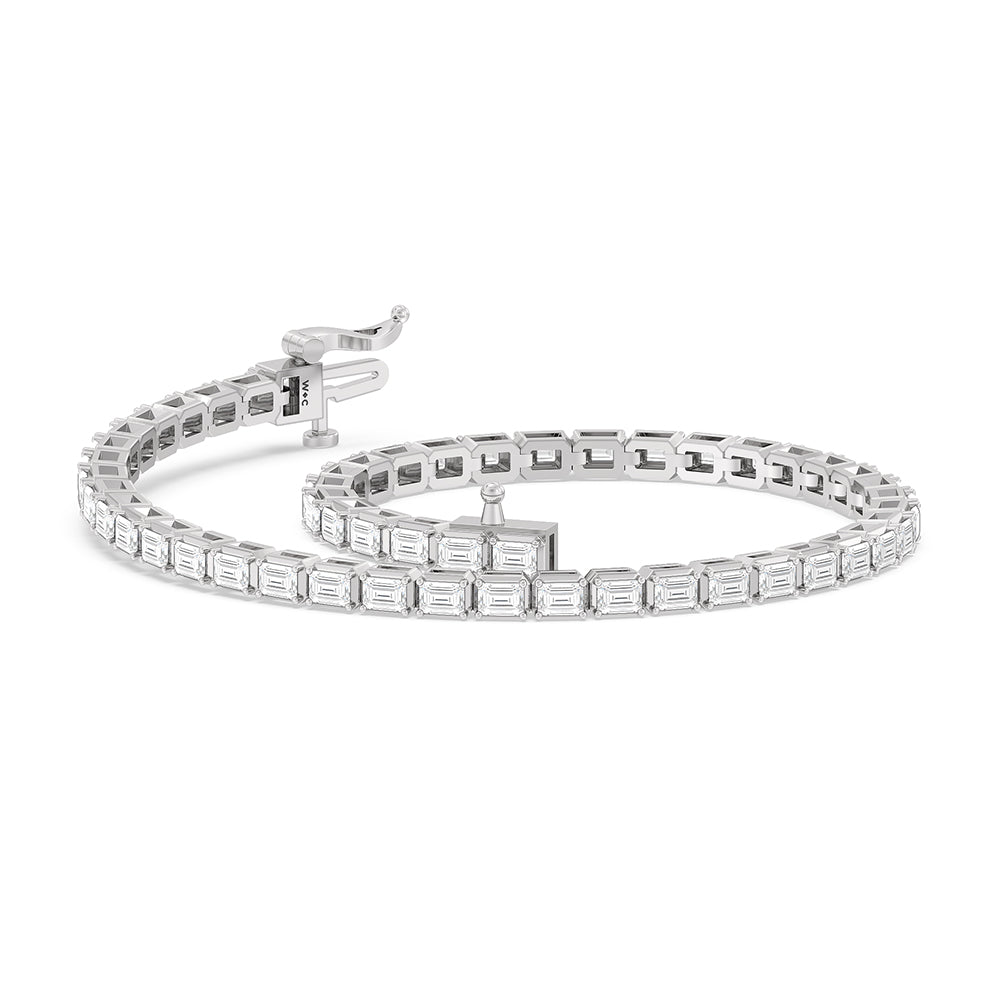 East-West Emerald Tennis Bracelet with 2 1/2 Cut Diamond in 14KT White Gold view 5
