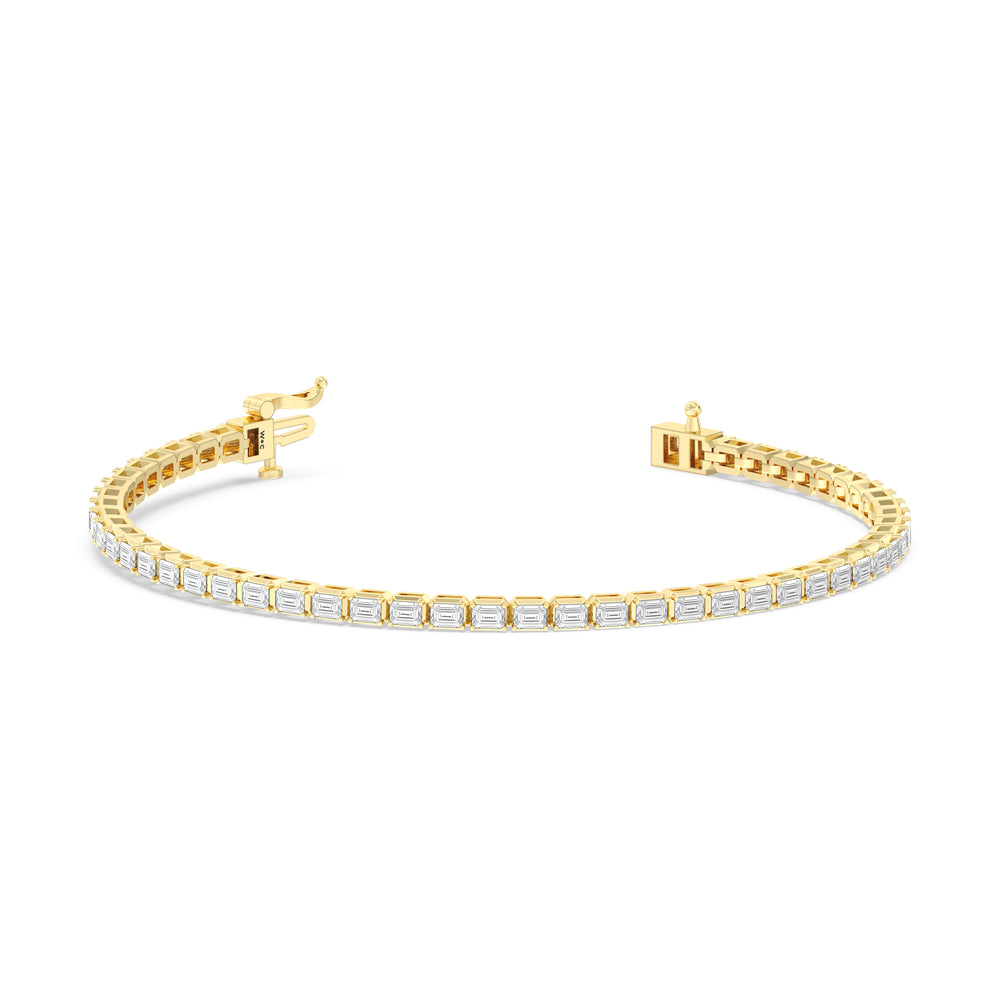 East-West Emerald Tennis Bracelet with 2 1/2 Cut Diamond in 14KT Yellow Gold view 2
