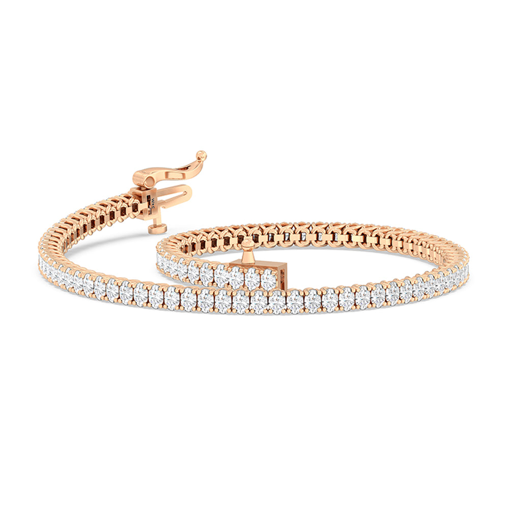 Oval Tennis Bracelet with 3 Cut Diamond in 14KT Rose Gold view 5
