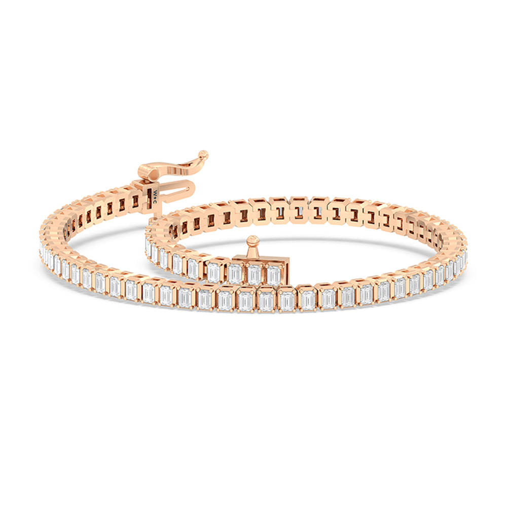 Emerald Tennis Bracelet with 3 Cut Diamond in 14KT Rose Gold view 5
