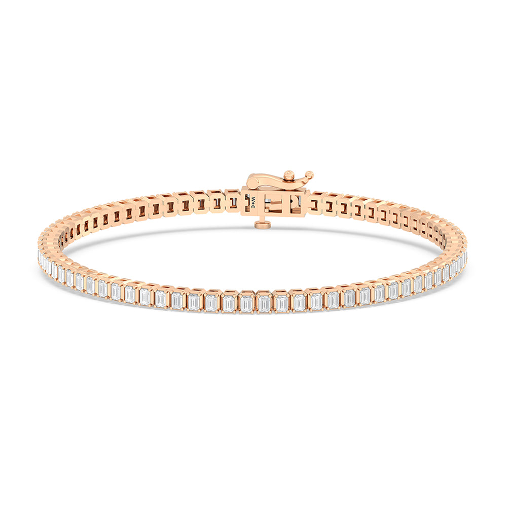 Emerald Tennis Bracelet with 3 Cut Diamond in 14KT Rose Gold view 1
