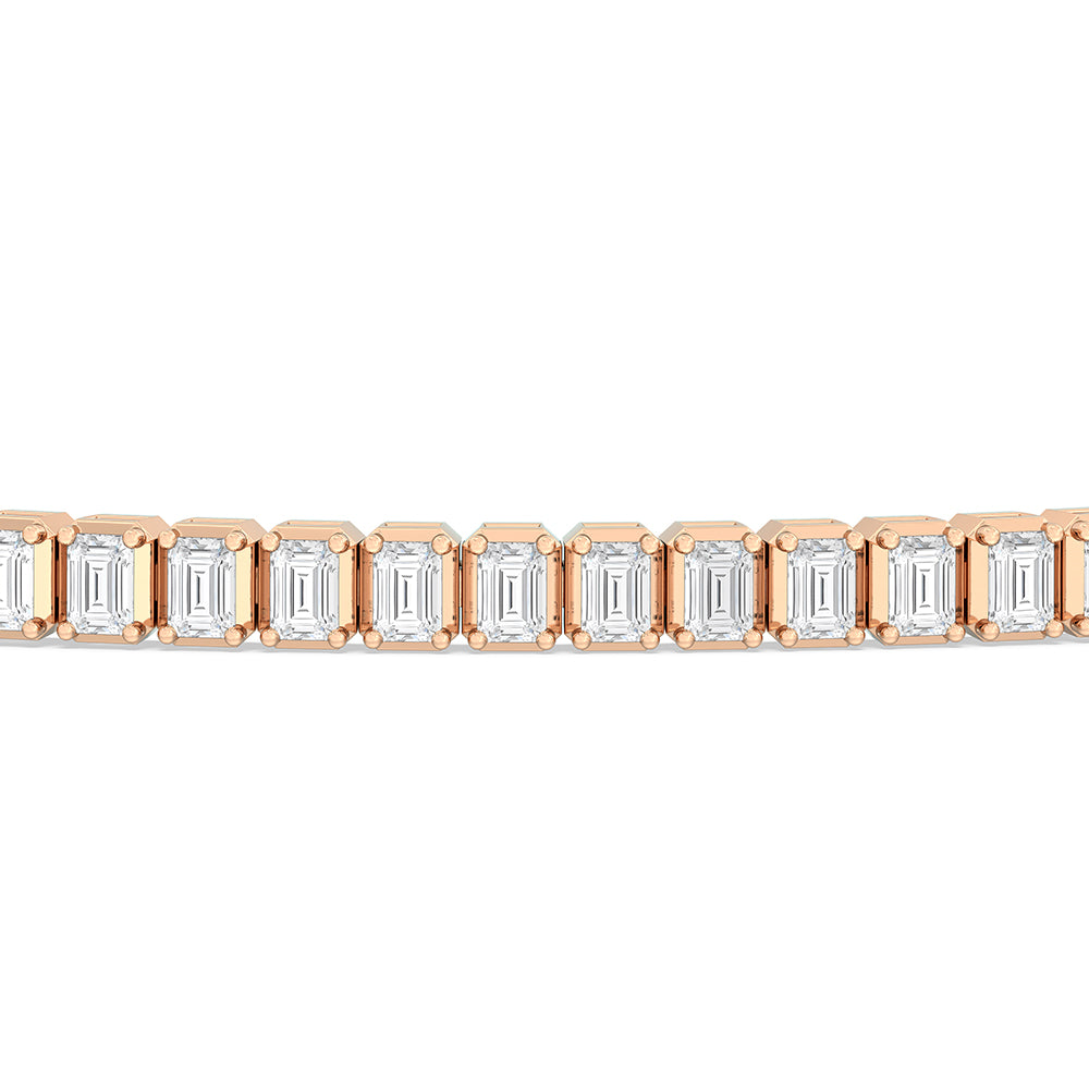 Emerald Tennis Bracelet with 3 Cut Diamond in 14KT Rose Gold view 6
