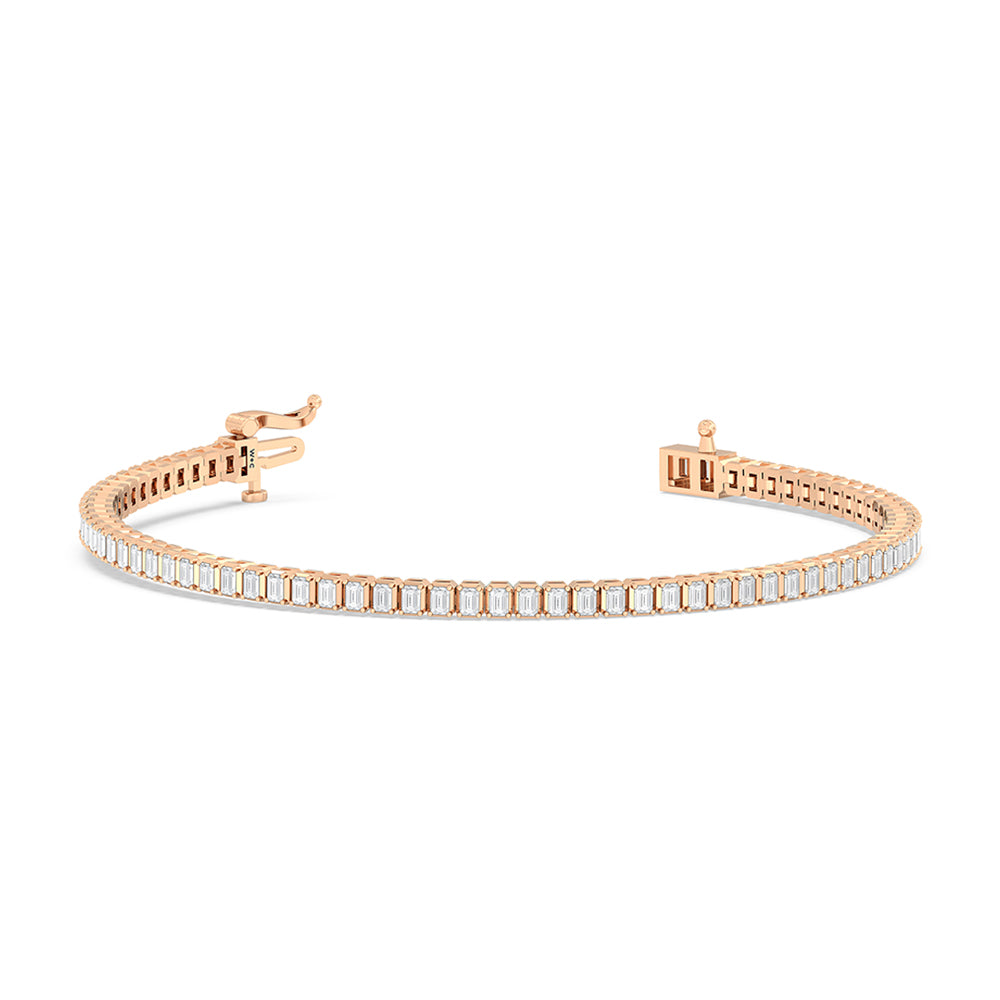 Emerald Tennis Bracelet with 3 Cut Diamond in 14KT Rose Gold view 2
