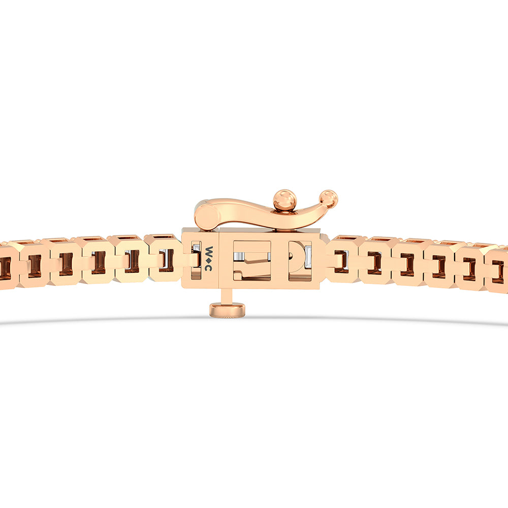 Emerald Tennis Bracelet with 3 Cut Diamond in 14KT Rose Gold view 7
