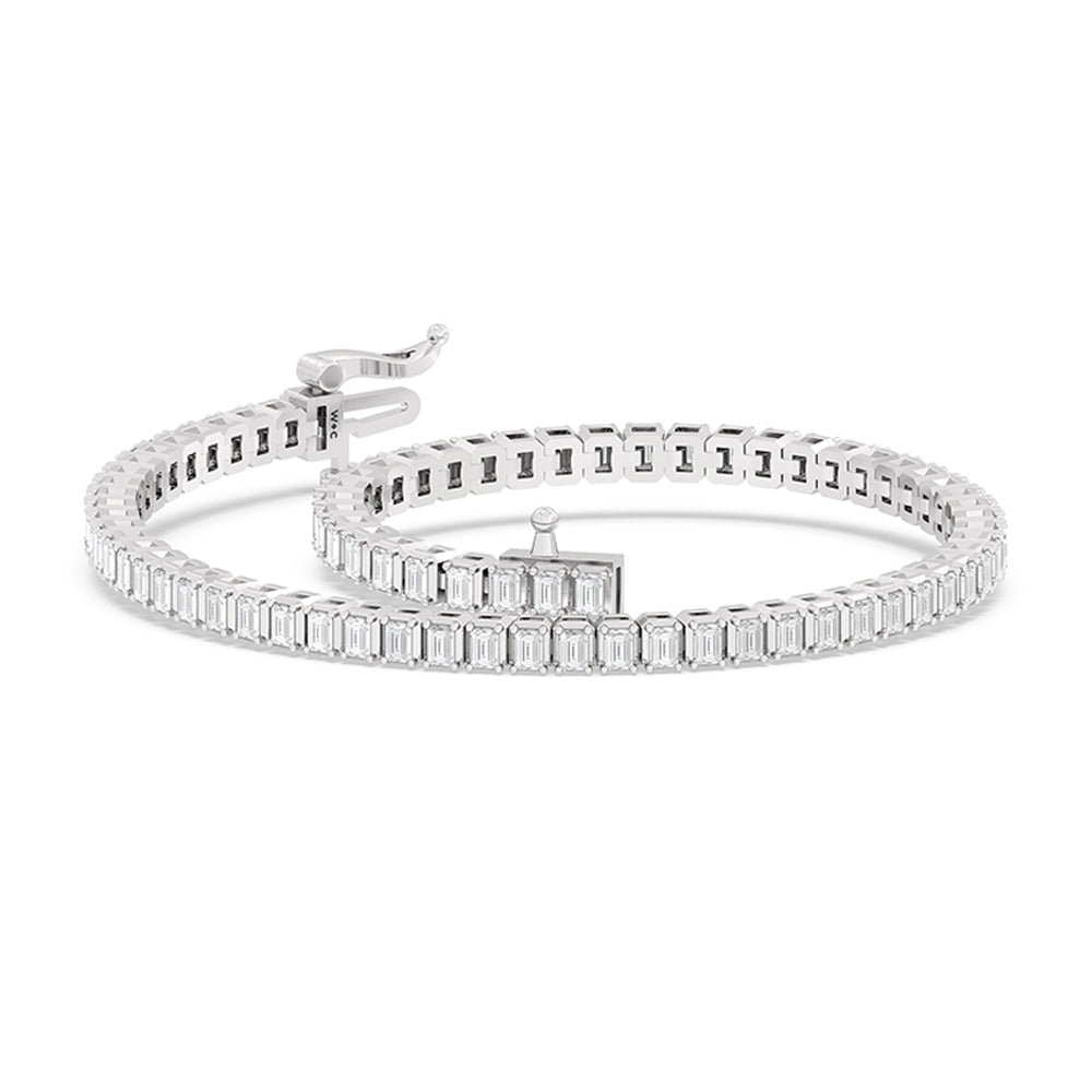 Emerald Tennis Bracelet with 3 Cut Diamond in 14KT White Gold view 5
