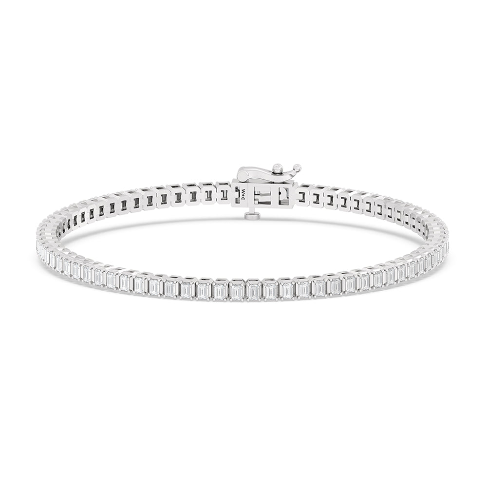 Emerald Tennis Bracelet with 3 Cut Diamond in 14KT White Gold view 1

