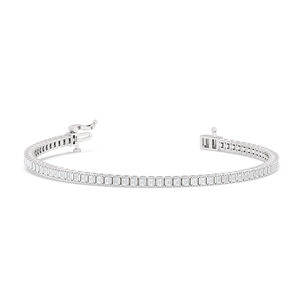 Emerald Tennis Bracelet with 3 Cut Diamond in 14KT White Gold view 2
