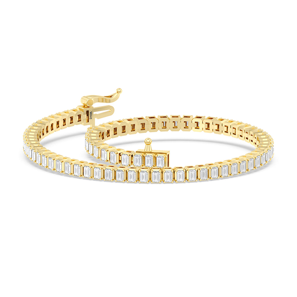 Emerald Tennis Bracelet with 3 Cut Diamond in 14KT Yellow Gold view 5
