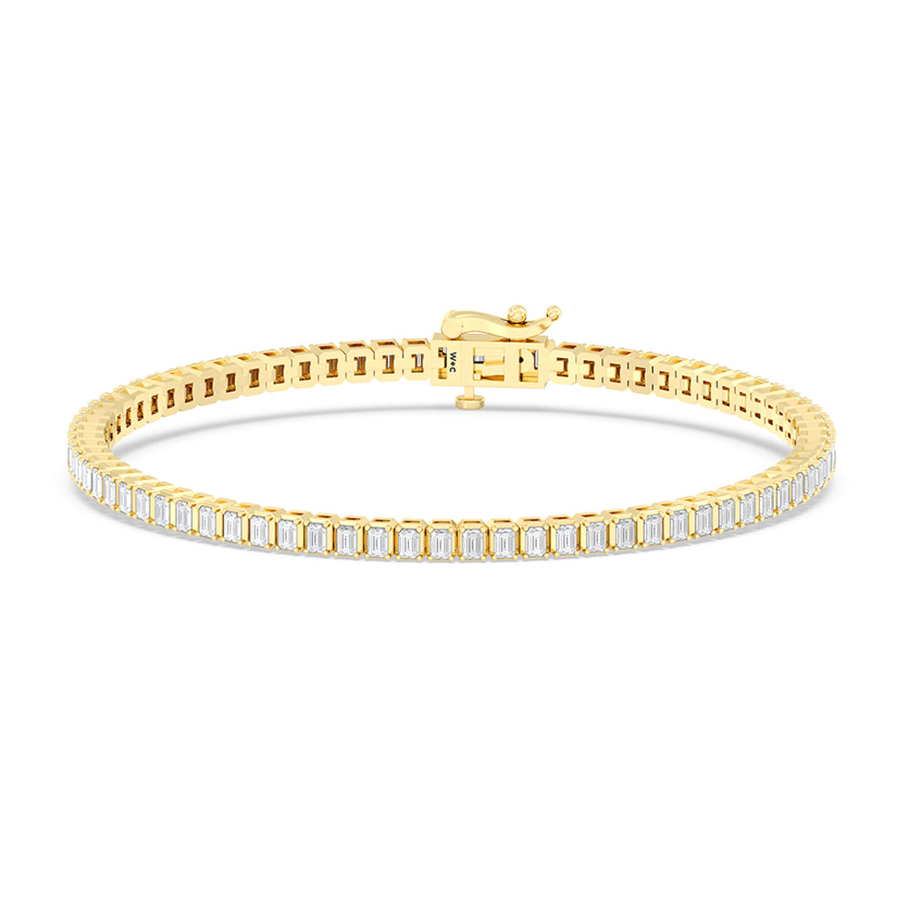 Emerald Tennis Bracelet with 3 Cut Diamond in 14KT Yellow Gold view 1
