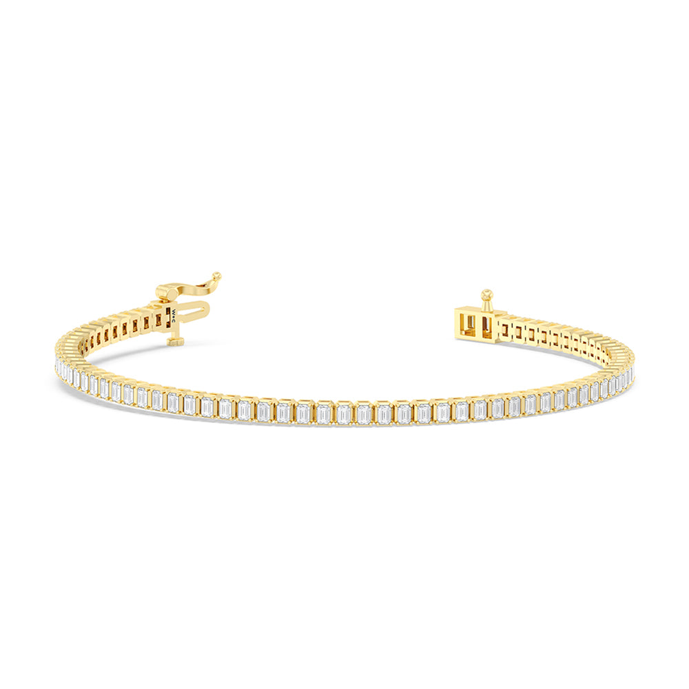 Emerald Tennis Bracelet with 3 Cut Diamond in 14KT Yellow Gold view 2

