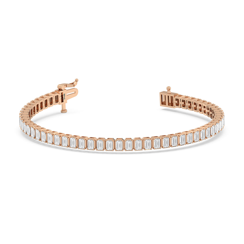 Emerald Tennis Bracelet with 5 Cut Diamond in 14KT Rose Gold view 2

