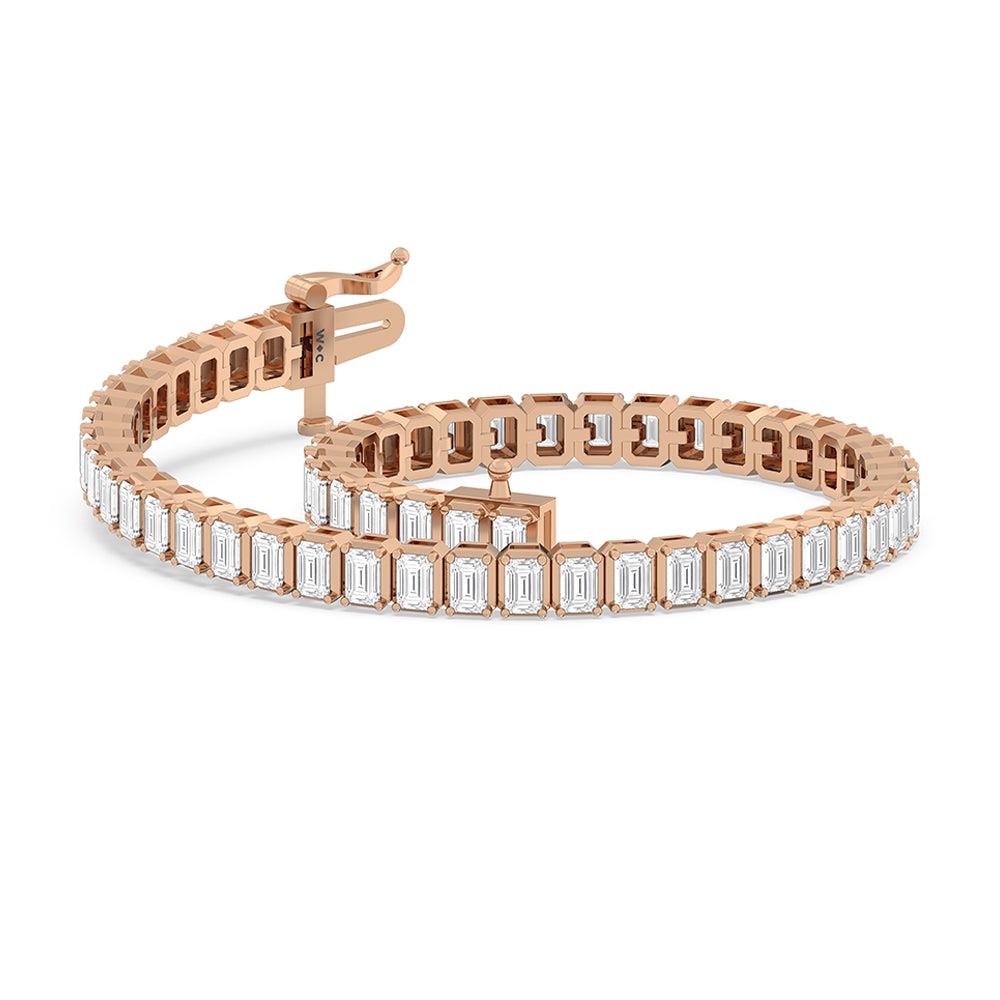 Emerald Tennis Bracelet with 5 Cut Diamond in 14KT Rose Gold view 5
