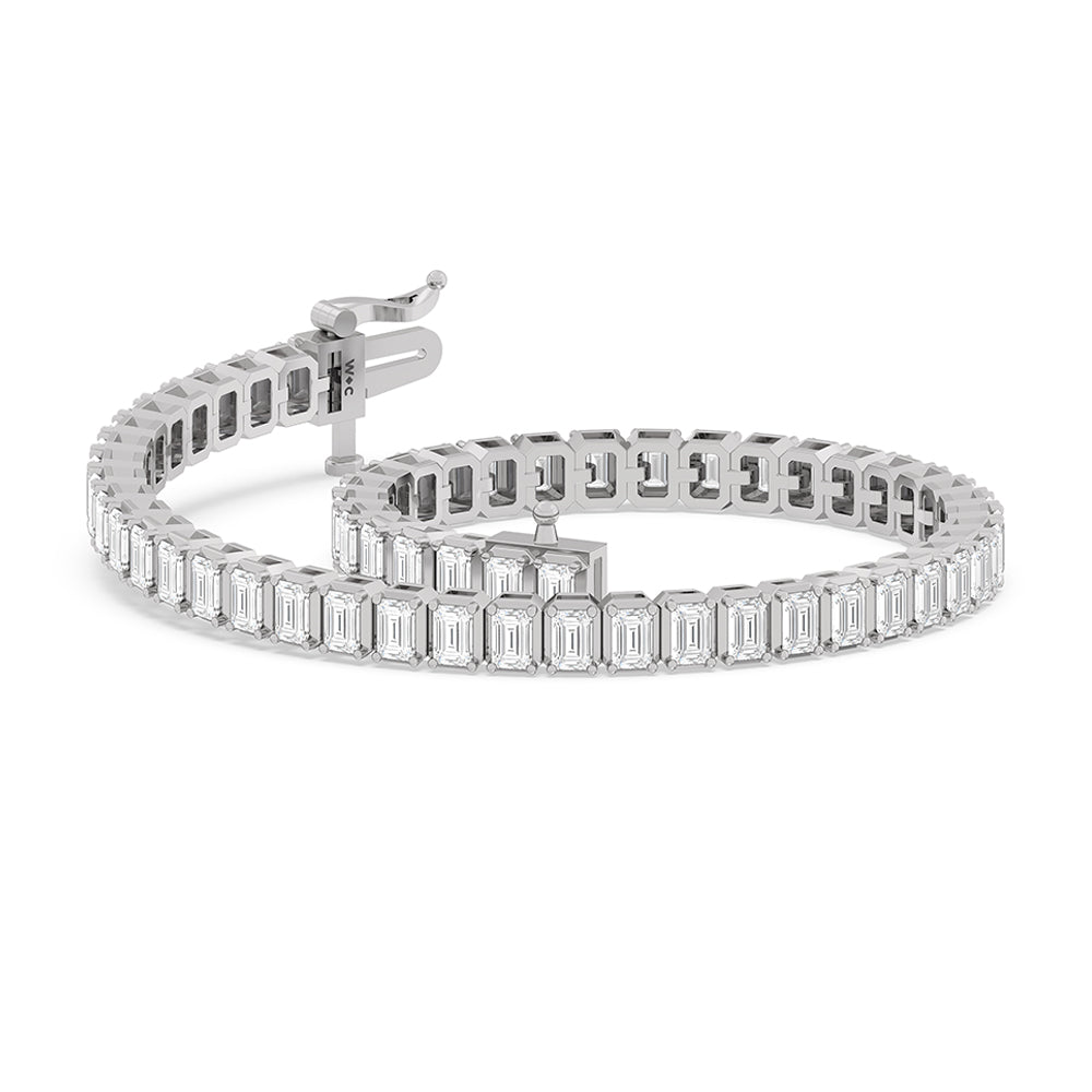 Emerald Tennis Bracelet with 5 Cut Diamond in 14KT White Gold view 5

