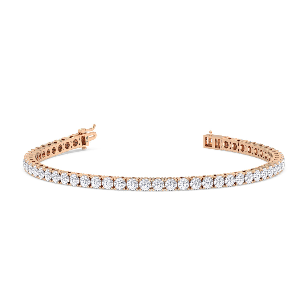 Four Prong Lab Diamond Tennis Bracelet with 7 Cut Diamond in 14KT Rose Gold view 2
