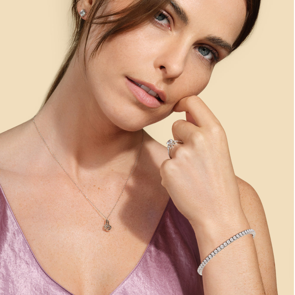 Four Prong Lab Diamond Tennis Bracelet with 7 Cut Diamond in 14KT Rose Gold view 4
