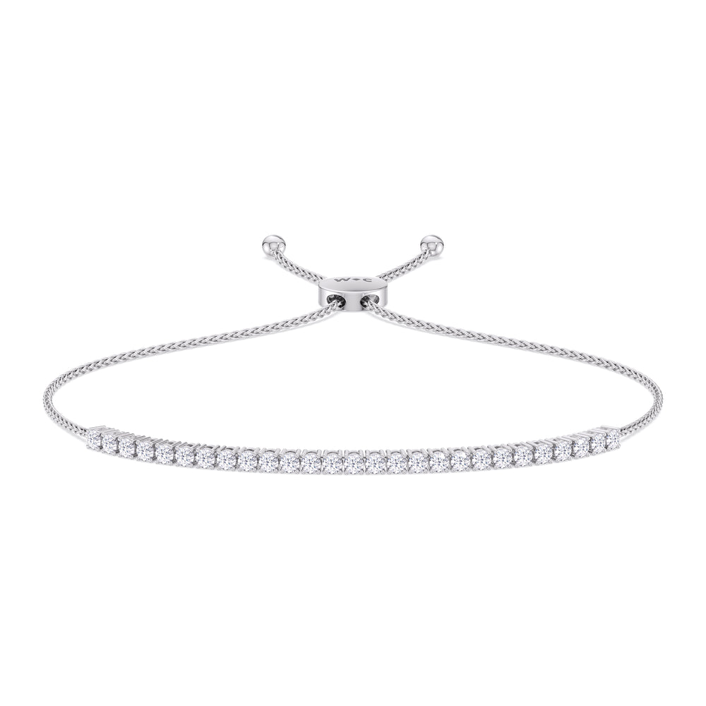 Adjustable Half Eternity Diamond Bolo Bracelet with 1 Cut Diamond in 14KT White Gold view 1

