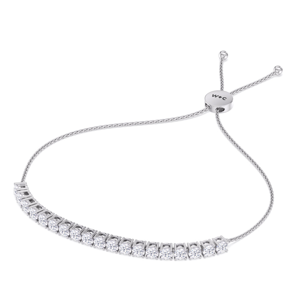 Adjustable Half Eternity Diamond Bolo Bracelet with 3 Cut Diamond in 14KT White Gold view 2

