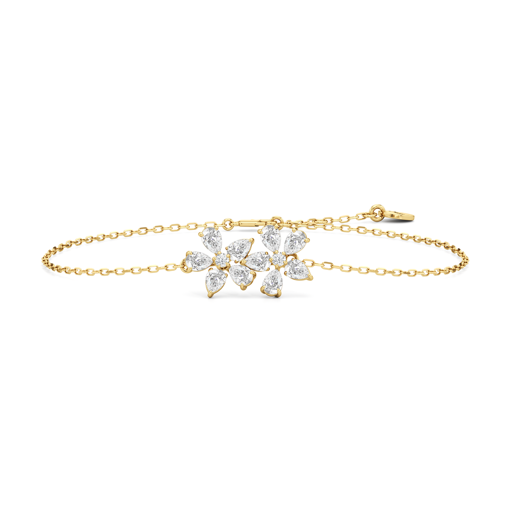 Daisy Duet Chain Bracelet with Lab Cut Diamond in 14KT Yellow Gold view 2
