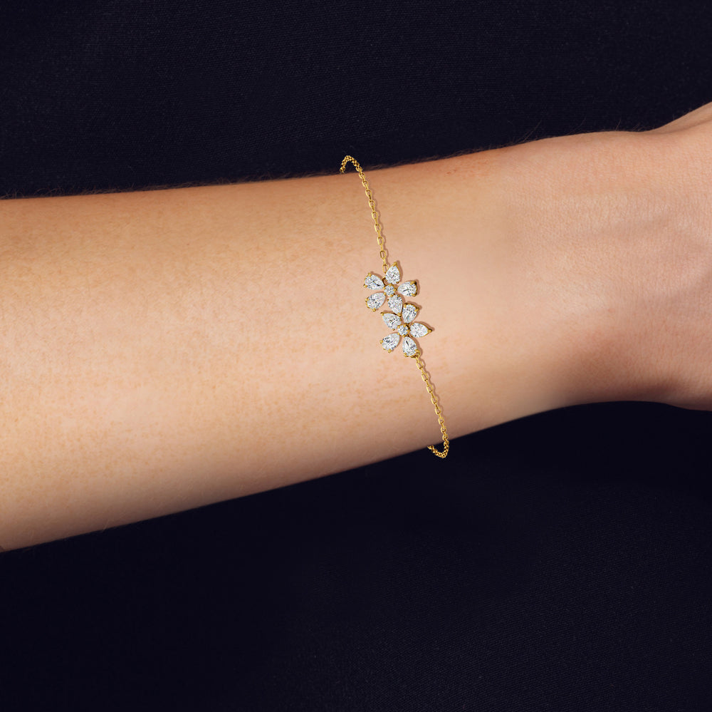 Daisy Duet Chain Bracelet with Lab Cut Diamond in 14KT Yellow Gold view 4
