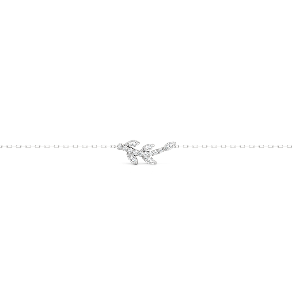 The Vine Cascade Necklace with Lab Cut Diamond in 14KT White Gold view 2
