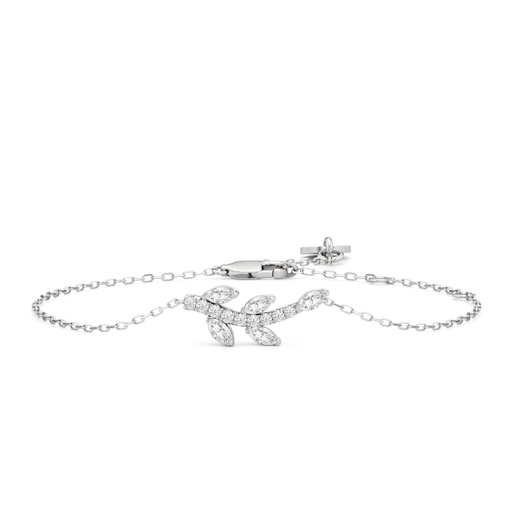 The Vine Cascade Necklace with Lab Cut Diamond in 14KT White Gold view 1
