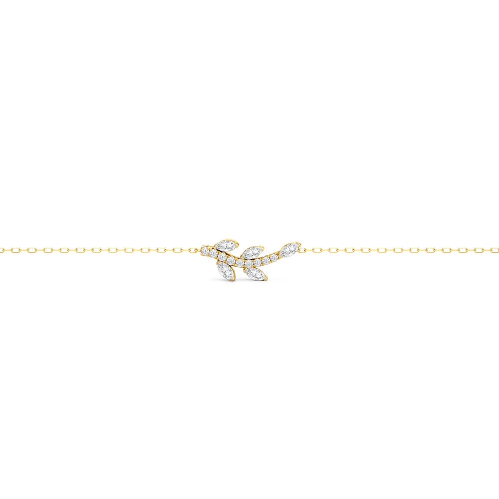 The Vine Cascade Necklace with Lab Cut Diamond in 14KT Yellow Gold view 2
