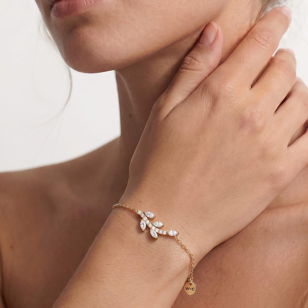 The Vine Cascade Necklace with Lab Cut Diamond in 14KT White Gold view 2
