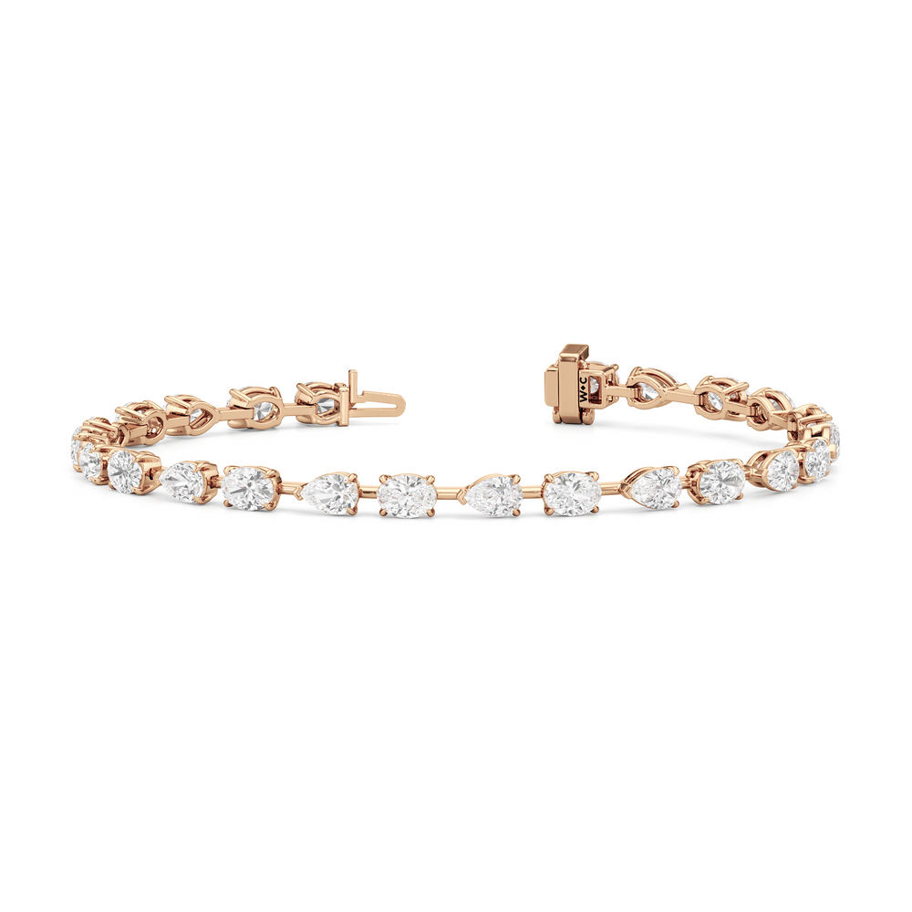 Pear and Oval Tennis Bracelet with 6 Cut Diamond in 14KT Rose Gold view 2

