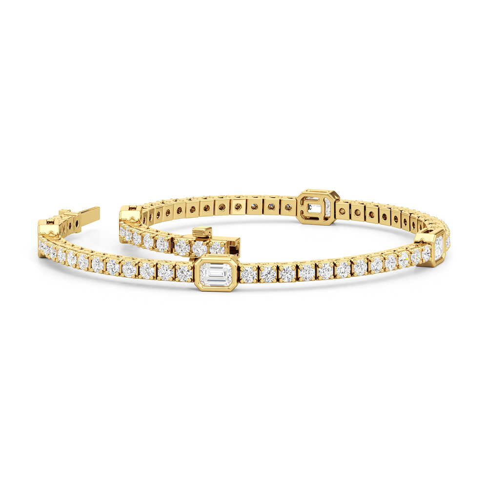 Emerald Station Tennis Bracelet with 4 Cut Diamond in 14KT Yellow Gold view 3
