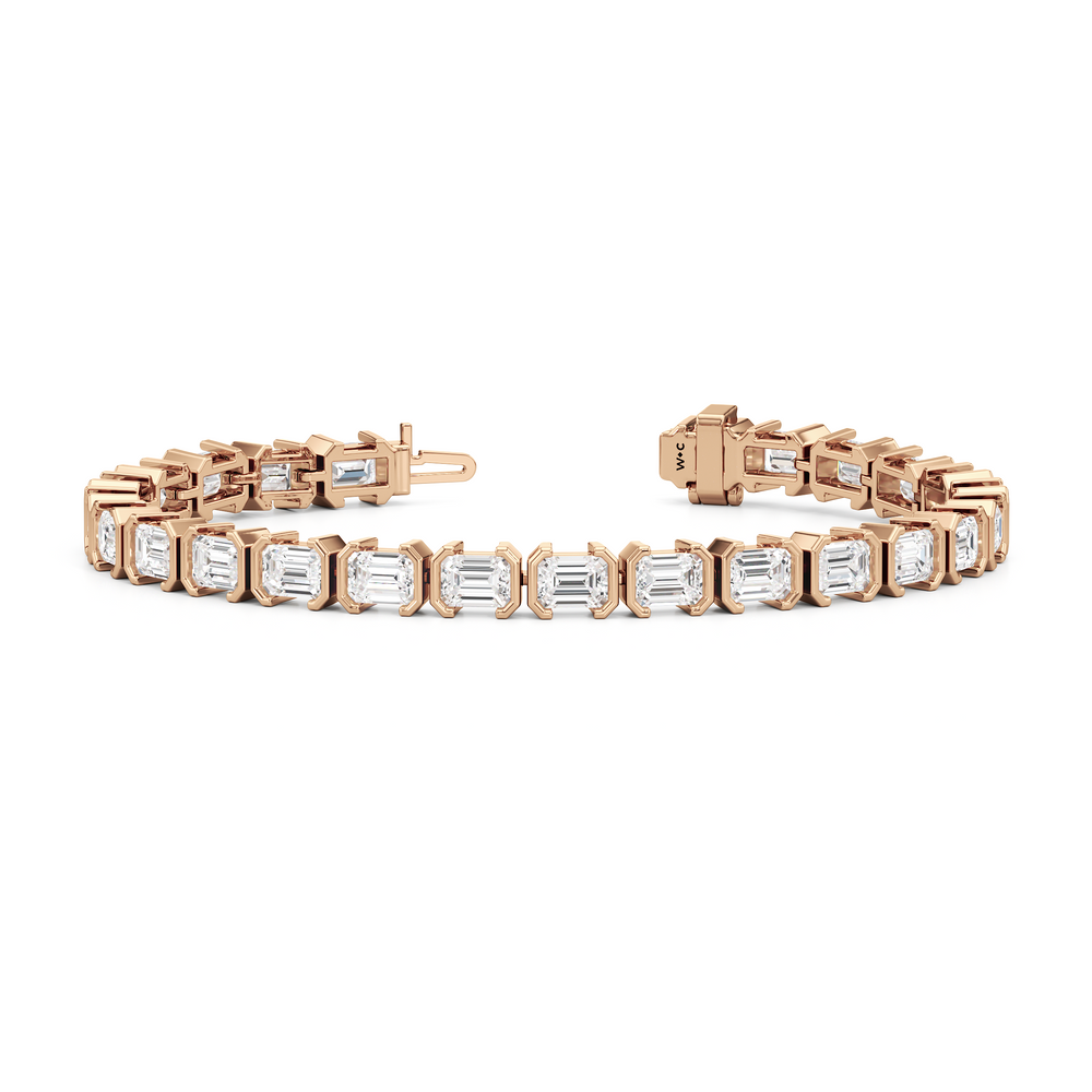 Half-Bezeled Emerald East-West Tennis Bracelet with 11 1/6 Cut Diamond in 14KT Rose Gold view 2
