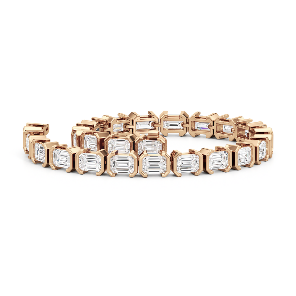 Half-Bezeled Emerald East-West Tennis Bracelet with 11 1/6 Cut Diamond in 14KT Rose Gold view 3
