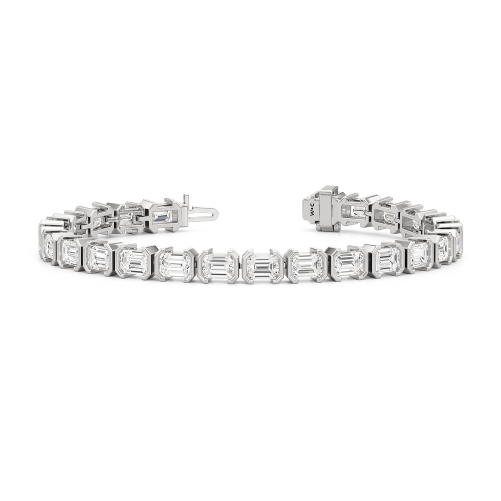 Half-Bezeled Emerald East-West Tennis Bracelet with 11 1/6 Cut Diamond in 14KT White Gold view 2
