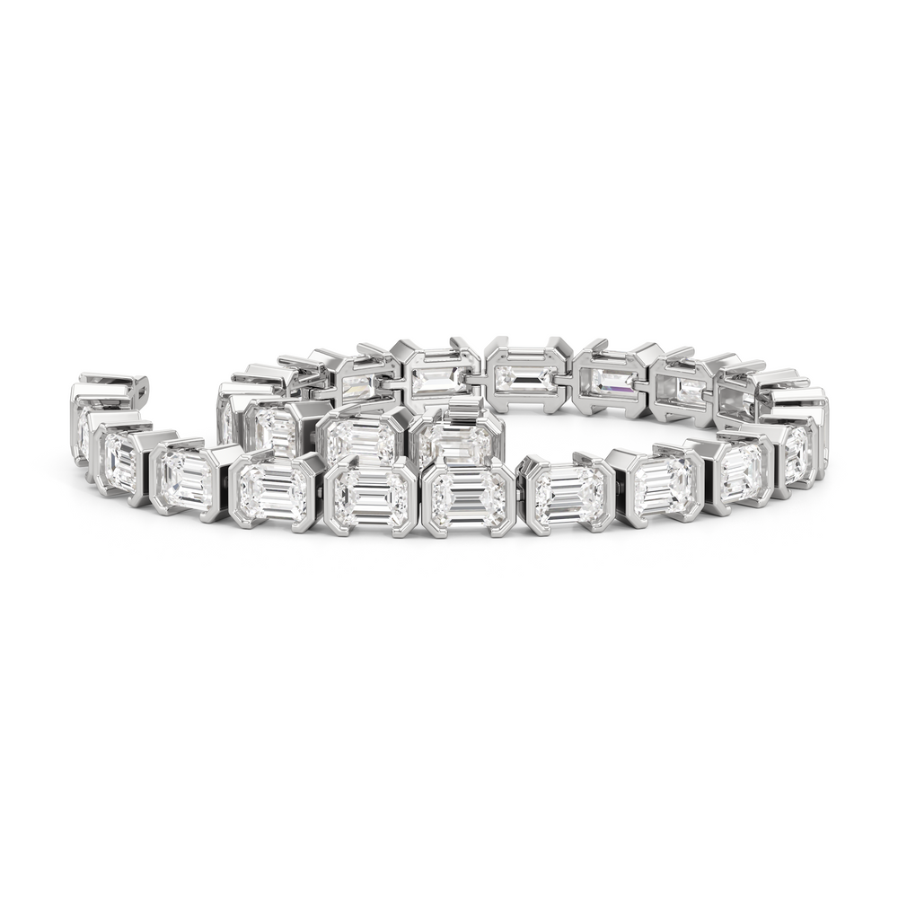 Half-Bezeled Emerald East-West Tennis Bracelet with 11 1/6 Cut Diamond in 14KT White Gold view 3
