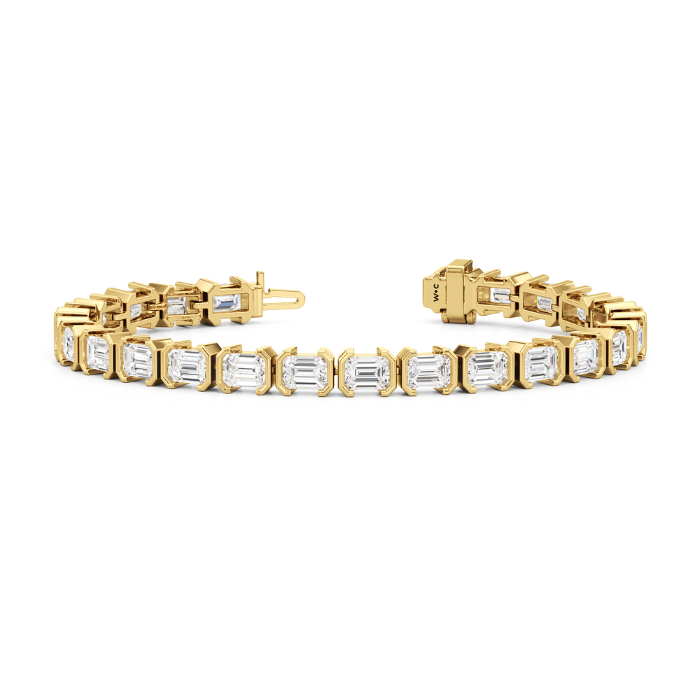 Half-Bezeled Emerald East-West Tennis Bracelet with 11 1/6 Cut Diamond in 14KT Yellow Gold view 2
