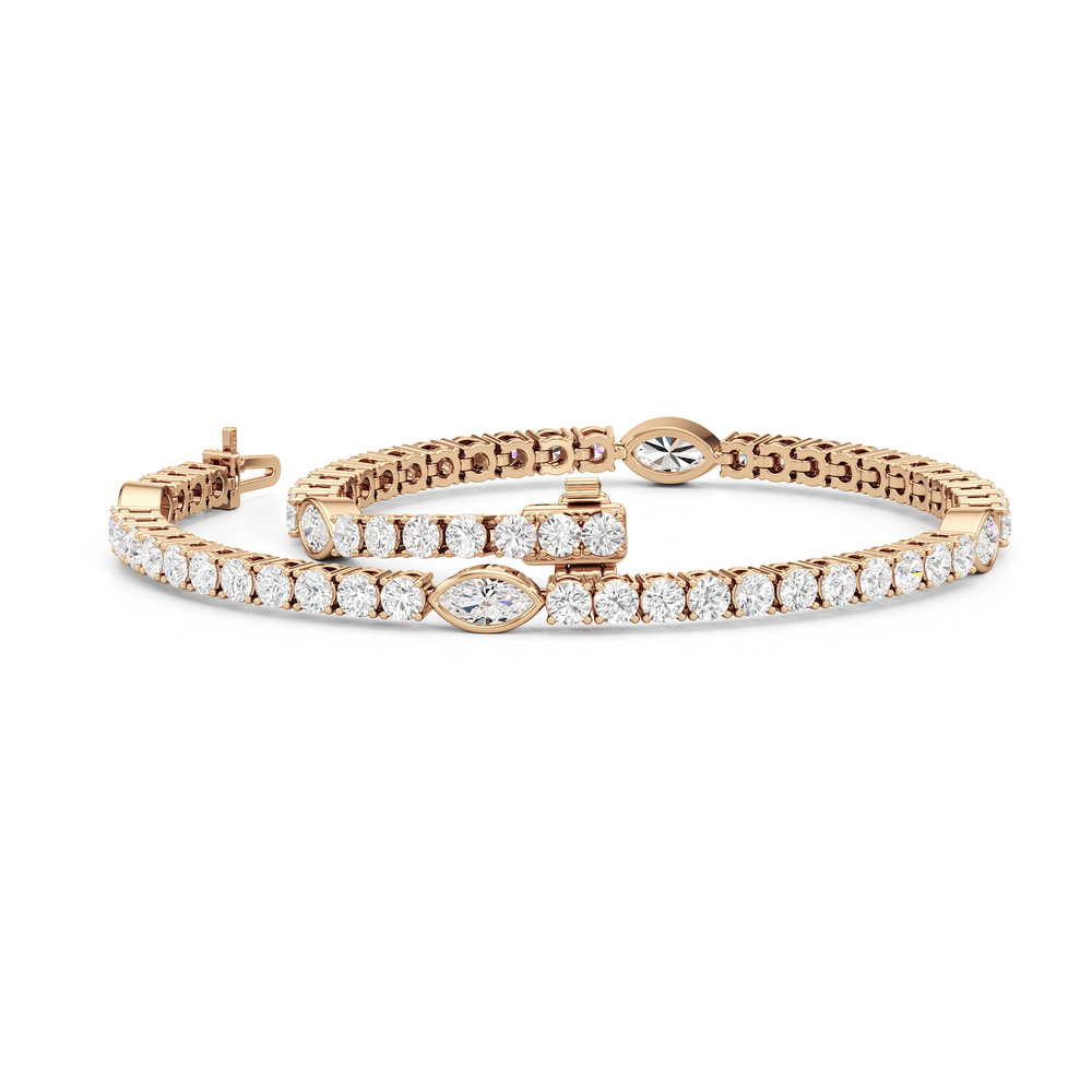 Marquise Station Tennis Bracelet with 4 1/2 Cut Diamond in 14KT Rose Gold view 3
