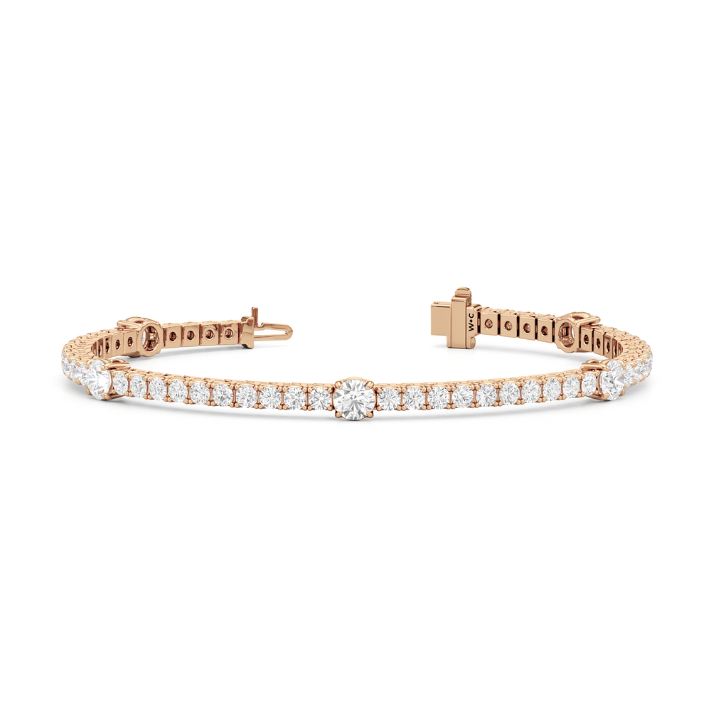 Round Station Tennis Bracelet with 6 1/2 Cut Diamond in 14KT Rose Gold view 2
