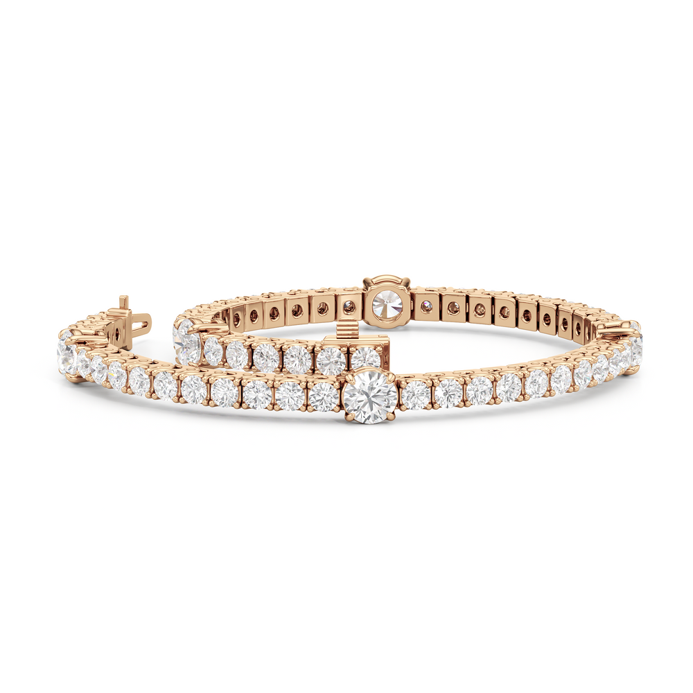Round Station Tennis Bracelet with 6 1/2 Cut Diamond in 14KT Rose Gold view 3
