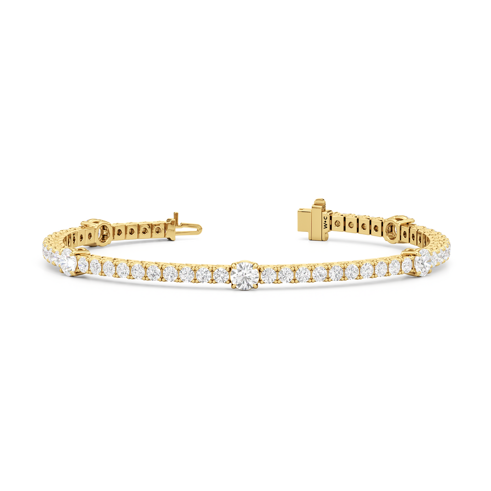 Round Station Tennis Bracelet with 6 1/2 Cut Diamond in 14KT Yellow Gold view 2
