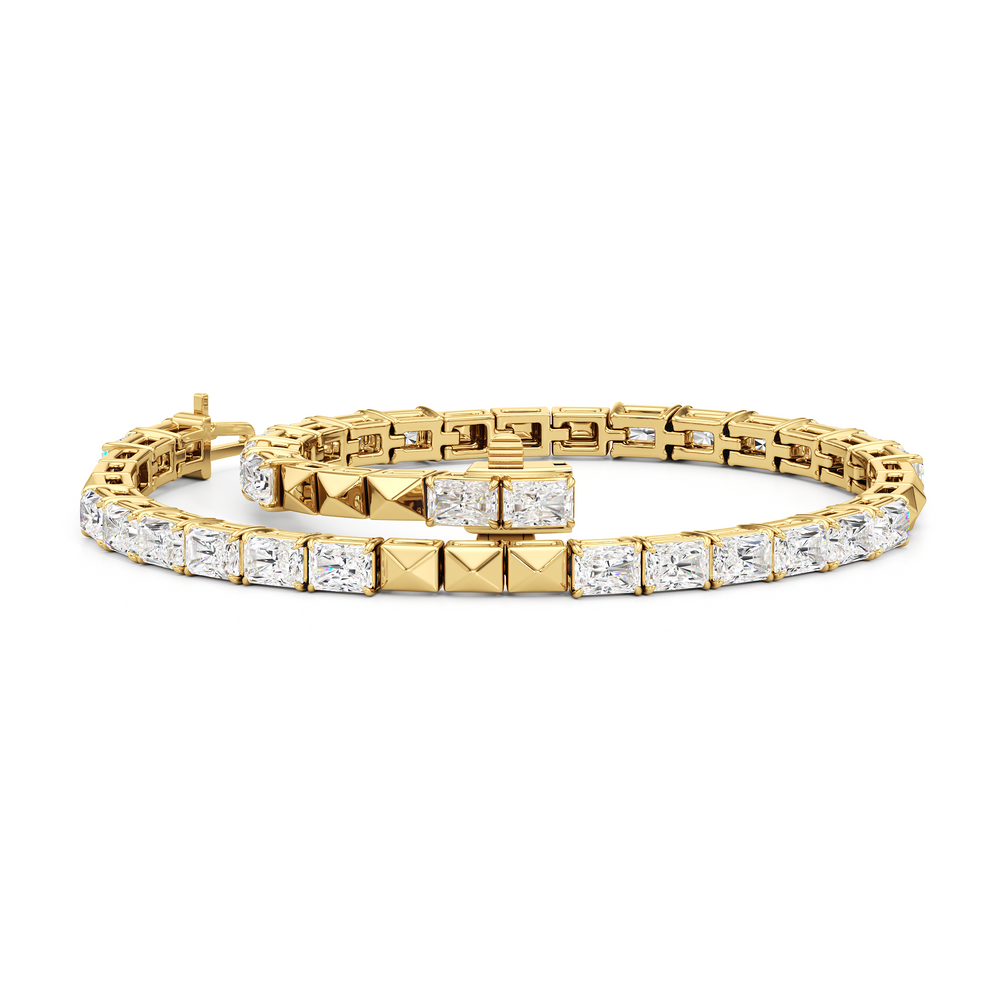 Gold Blocks and East-West Emerald Tennis Bracelet with 5 1/2 Cut Diamond in 14KT Yellow Gold view 3
