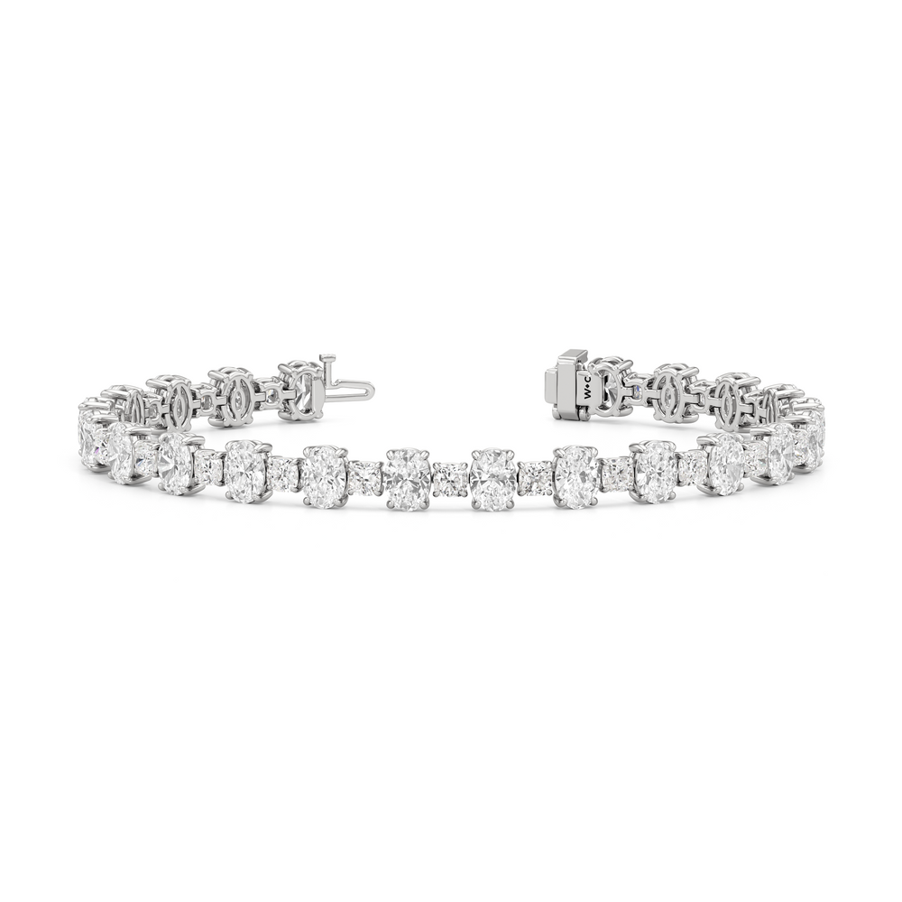 Alternating Round and Oval Tennis Bracelet with Lab Cut Diamond in 14KT White Gold view 2

