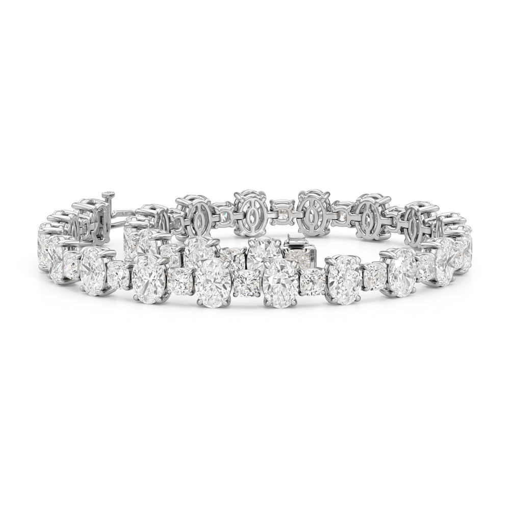 Alternating Round and Oval Tennis Bracelet with Lab Cut Diamond in 14KT White Gold view 3
