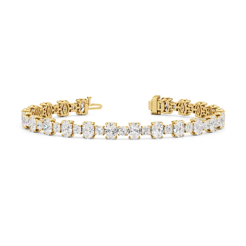 Alternating Round and Oval Tennis Bracelet with Lab Cut Diamond in 14KT Yellow Gold view 2
