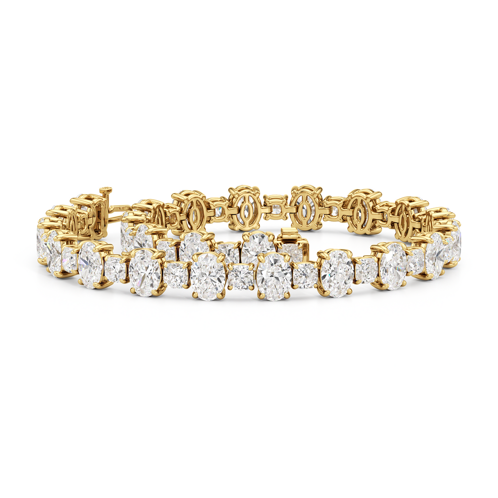 Alternating Round and Oval Tennis Bracelet with Lab Cut Diamond in 14KT Yellow Gold view 3
