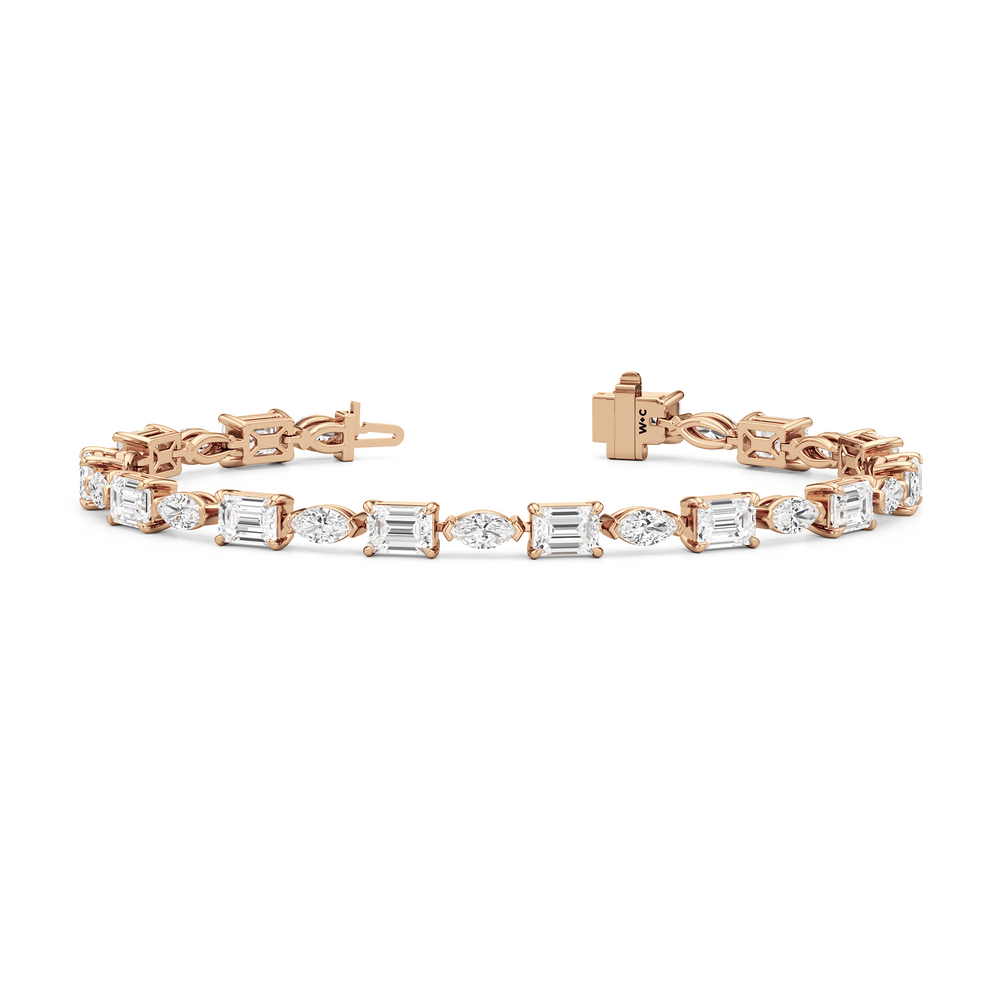 Marquise and Emerald Alternating Tennis Bracelet with Lab Cut Diamond in 14KT Rose Gold view 2
